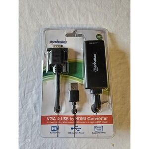 Manhattan VGA & USB to HDMI Converter Adapter 1080p Audio Video New‎ Sealed